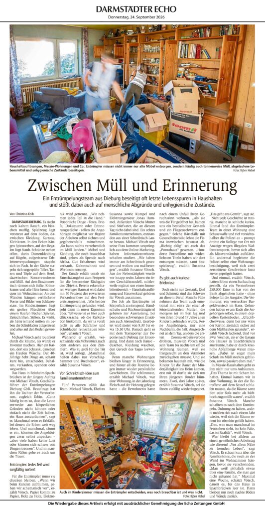 Zwischen Müll und Erinnerung - Artikel über Entrümpelungen Dieburg
